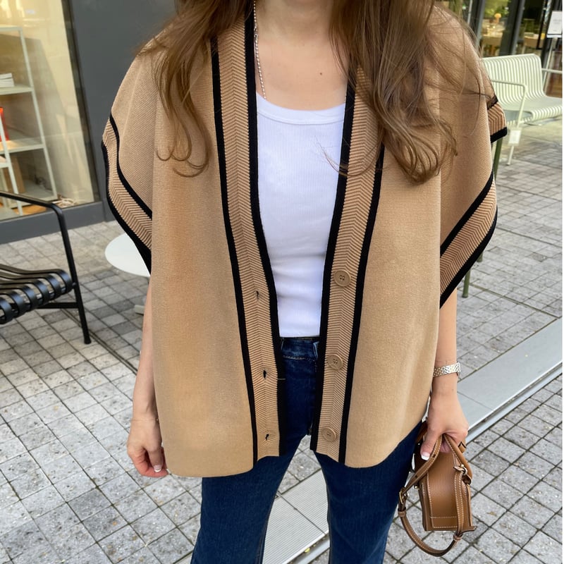 Piping knit cardigan(Camel) | K