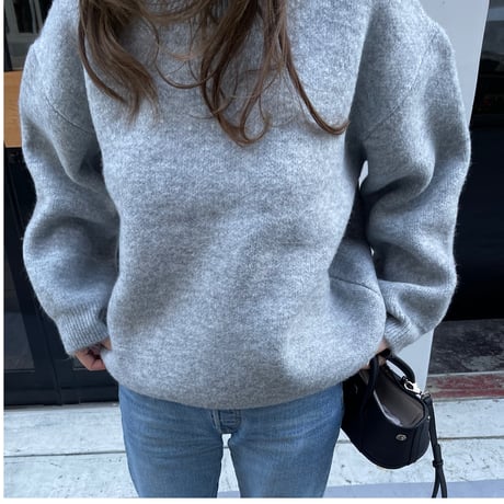 Wool blend crew neck knit(Gray)