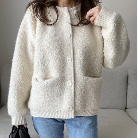 Bouclé knit cardigan (Ivory)