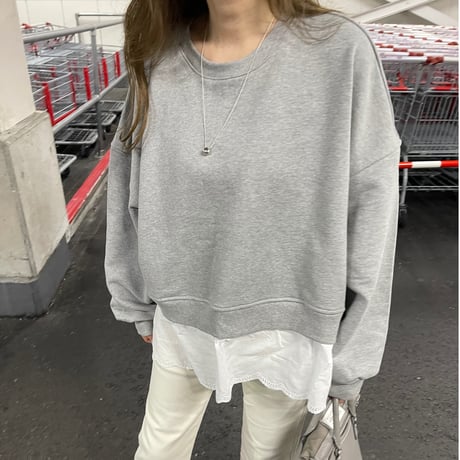 Cotton lace layered sweat(Gray)