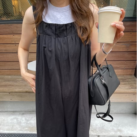 Wide pants cotton salopetto(Black)