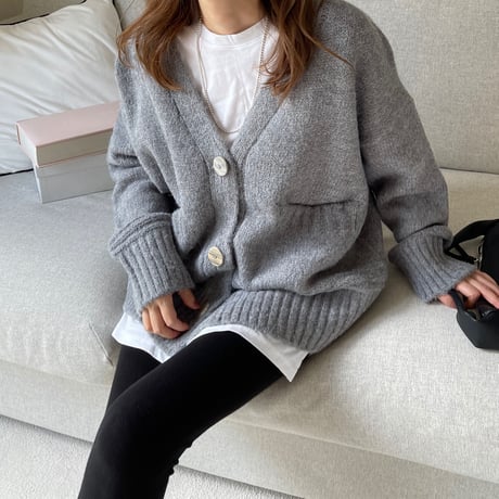 Over size pocket cardigan (Gray)