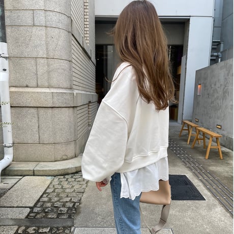 Cotton lace layered sweat(White)