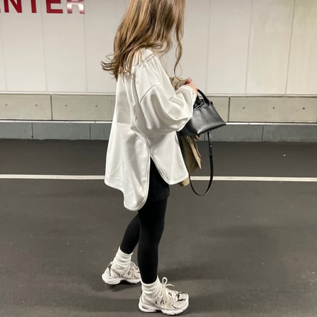 Sideslit long t-shirts(White)