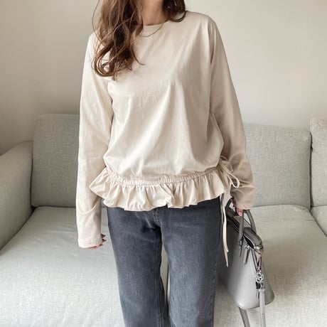 Frill gather cutsew(Beige)