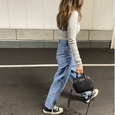 Leather mini square bag(Black)