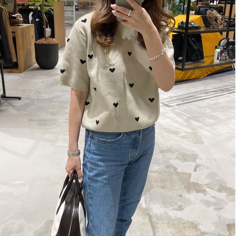 Heart knit (Beige×black)