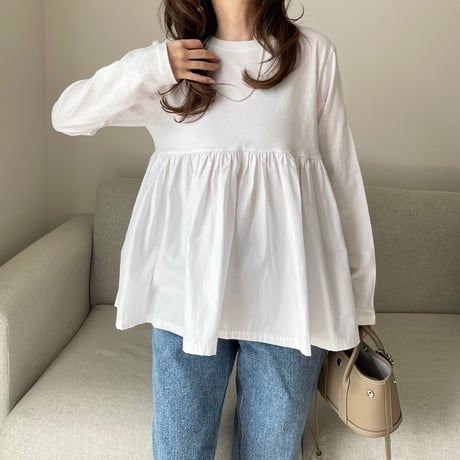 Flare gather tops(White)