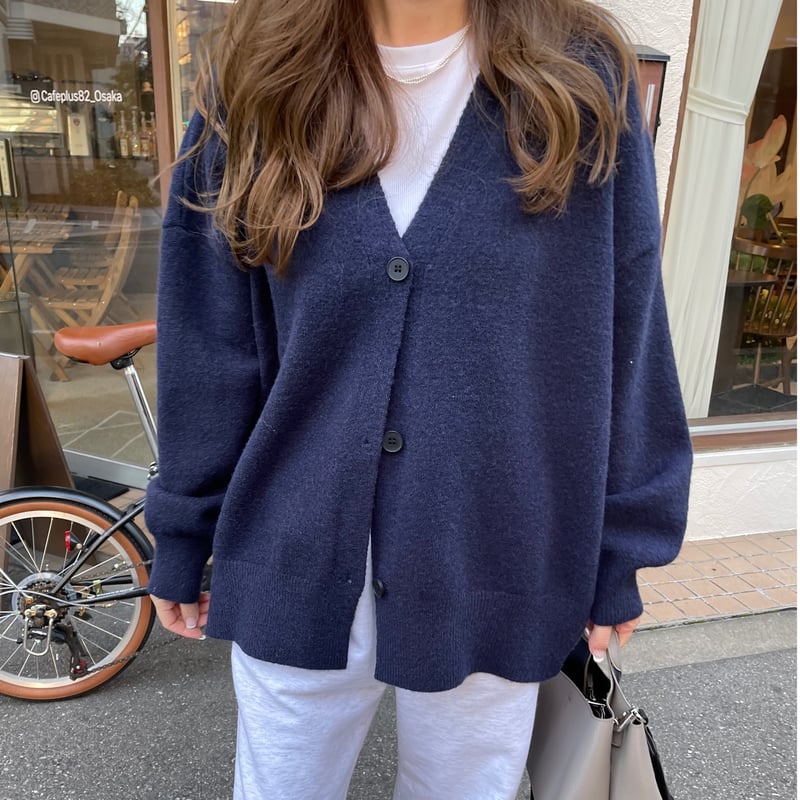 Side slit over cardigan(Navy) | K