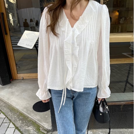 Sheer frill blouse(White)