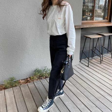 Heart pocket long t-shirts(White)