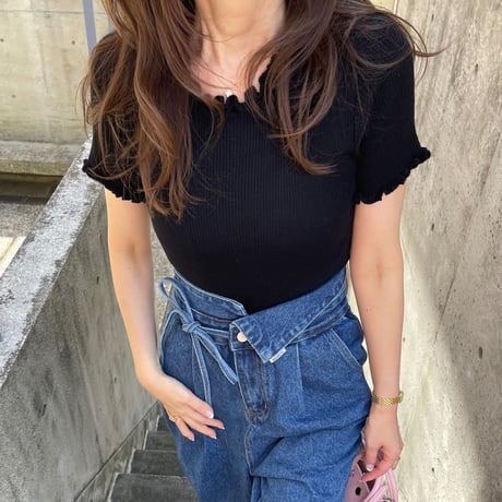 Mellow piping half knit(Black)