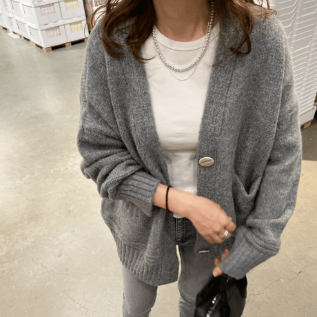 Over size pocket cardigan (Gray)