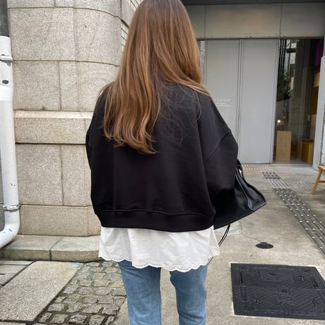 Cotton lace layered sweat(Black)