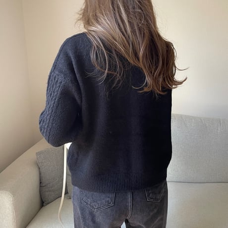 Argyle knit cardigan(Black)