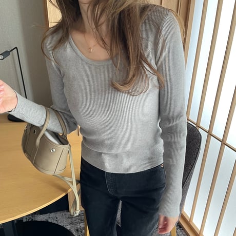 Round neck rib knit(Gray)