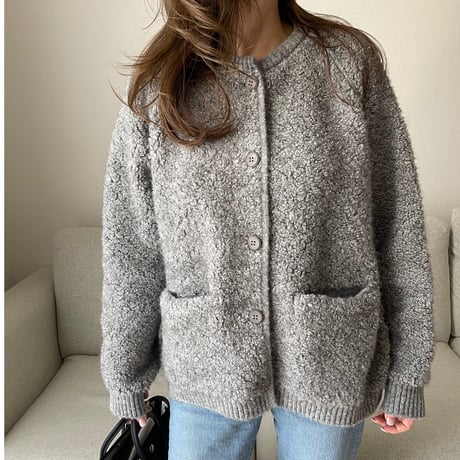 Bouclé knit cardigan(Gray)