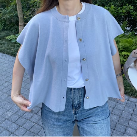 Knit cape cardigan(Blue)