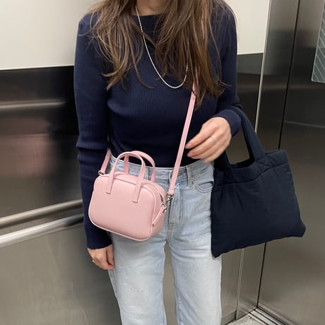 Leather mini square bag(Pink)