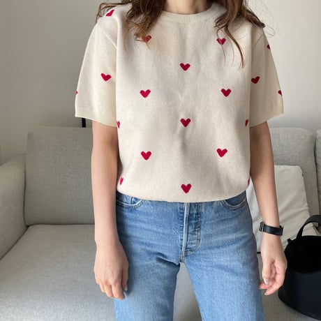 Heart knit (Ivory×red)