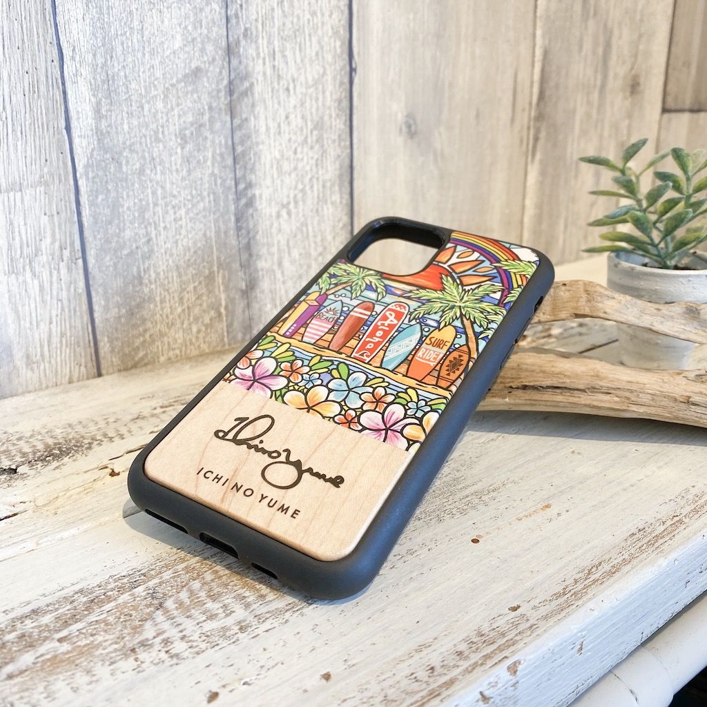 iPhoneシリーズ 対応 ウッドケース 〝Surf Rider Rainbow2〟 |