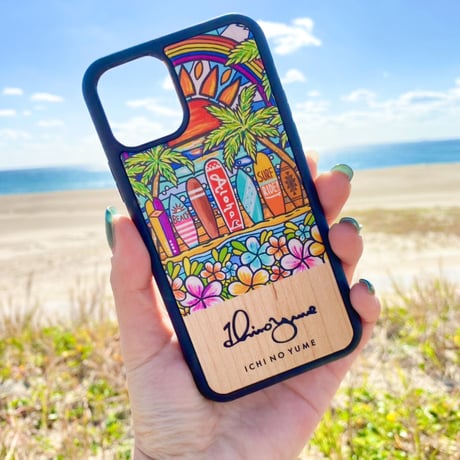 iPhoneシリーズ  対応  ウッドケース  〝Surf Rider Rainbow2〟