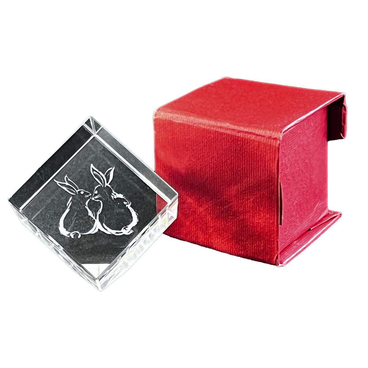 クリスタル文鎮 キューブ型 干支 卯 | 上杉文林堂