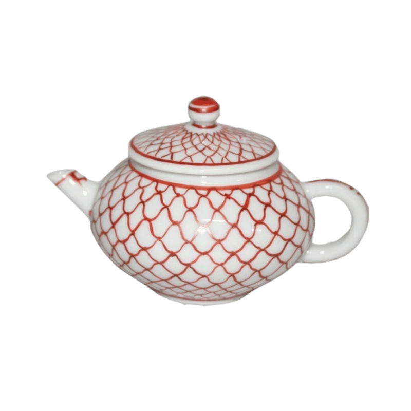 九谷焼 赤絵網目文様蓋付水滴 | 上杉文林堂