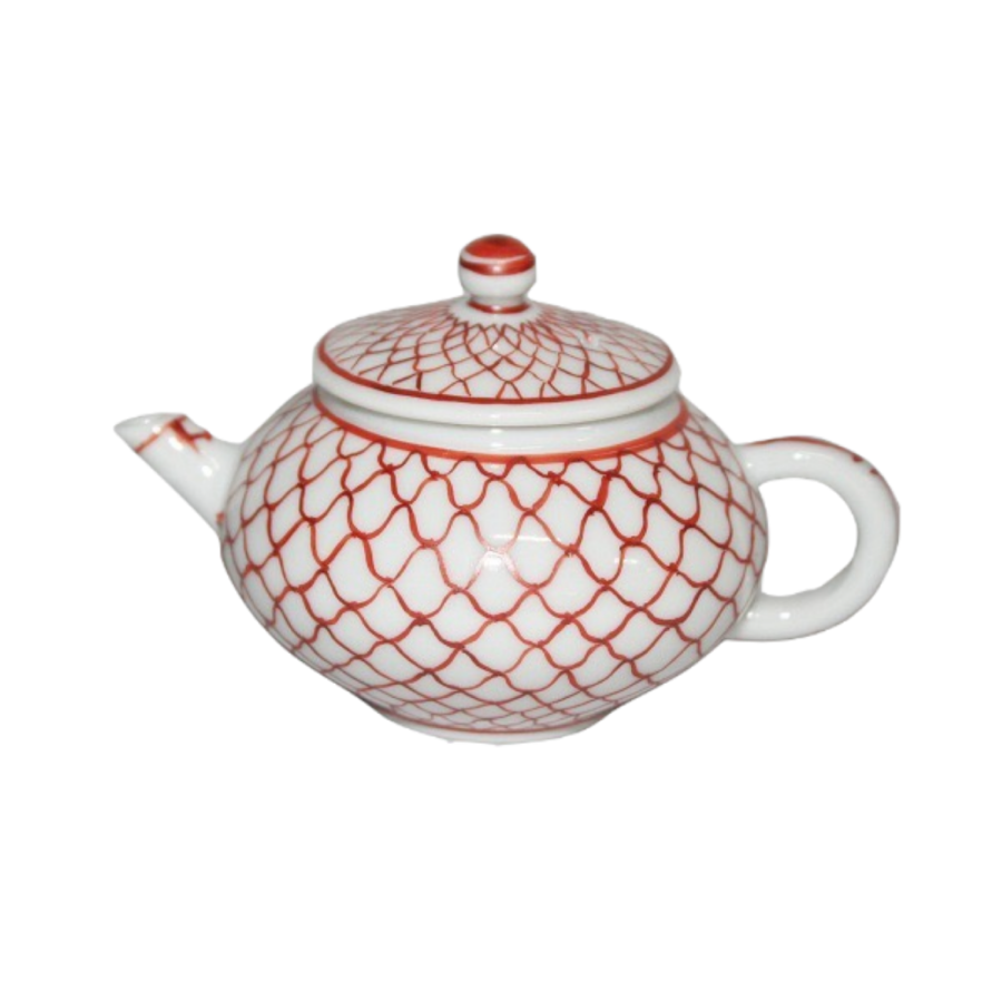 九谷 赤絵 草花紋 細密画 水注 時代物 DT791 九谷焼 赤絵網目文様蓋付水滴 | 上杉文林堂