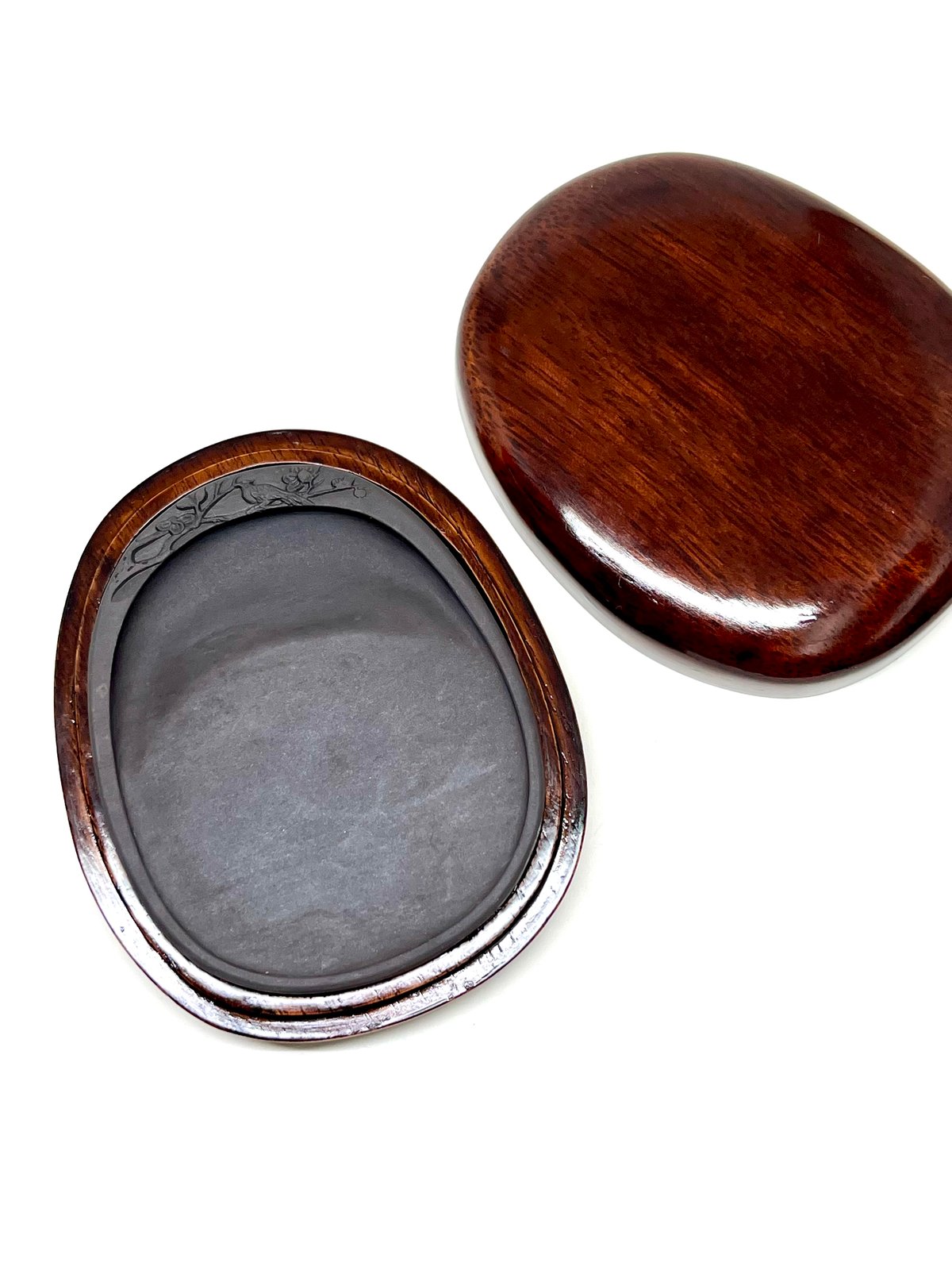 端渓硯　5吋　彫花硯　楕円　蛋形　梅鳥彫刻 端渓硯 坑仔巌 彫花楕円型 梅雀硯 | 上杉文林堂