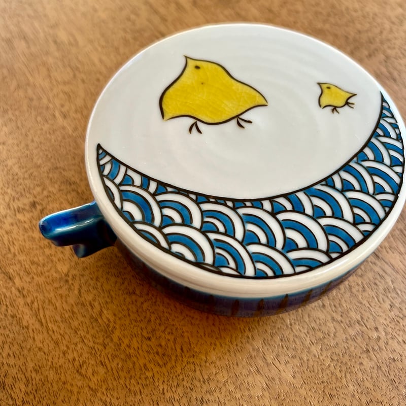 九谷焼 千鳥文様墨池【薄い色】・青波墨池【濃い色】 | 上杉文林堂