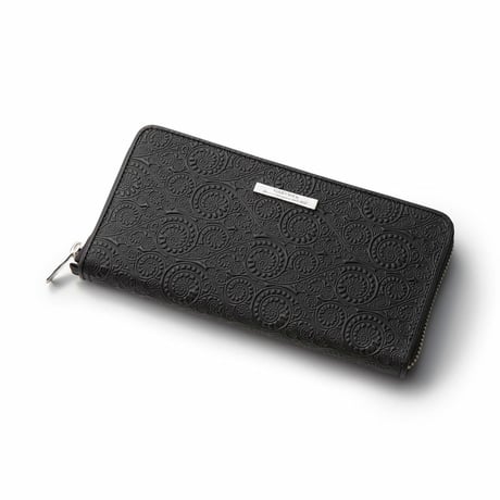 Vine Pattern Zip Long Wallet - BLACK