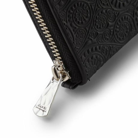 Vine Pattern Zip Long Wallet - BLACK
