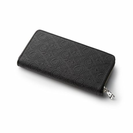 Vine Pattern Zip Long Wallet - BLACK