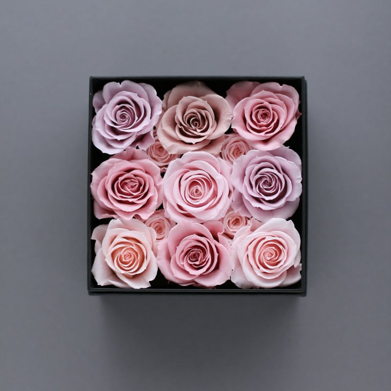 オーダーメイド】プリザーブドフラワー／スクエアボックス（ピンク