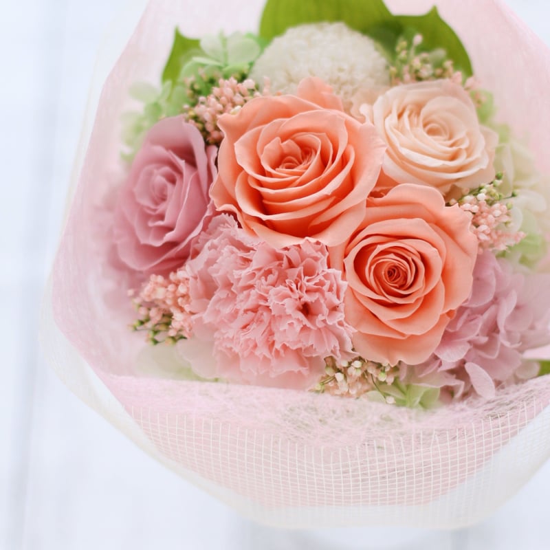 オーダーメイド】プリザーブドフラワー／ミニブーケ（L／オレンジ