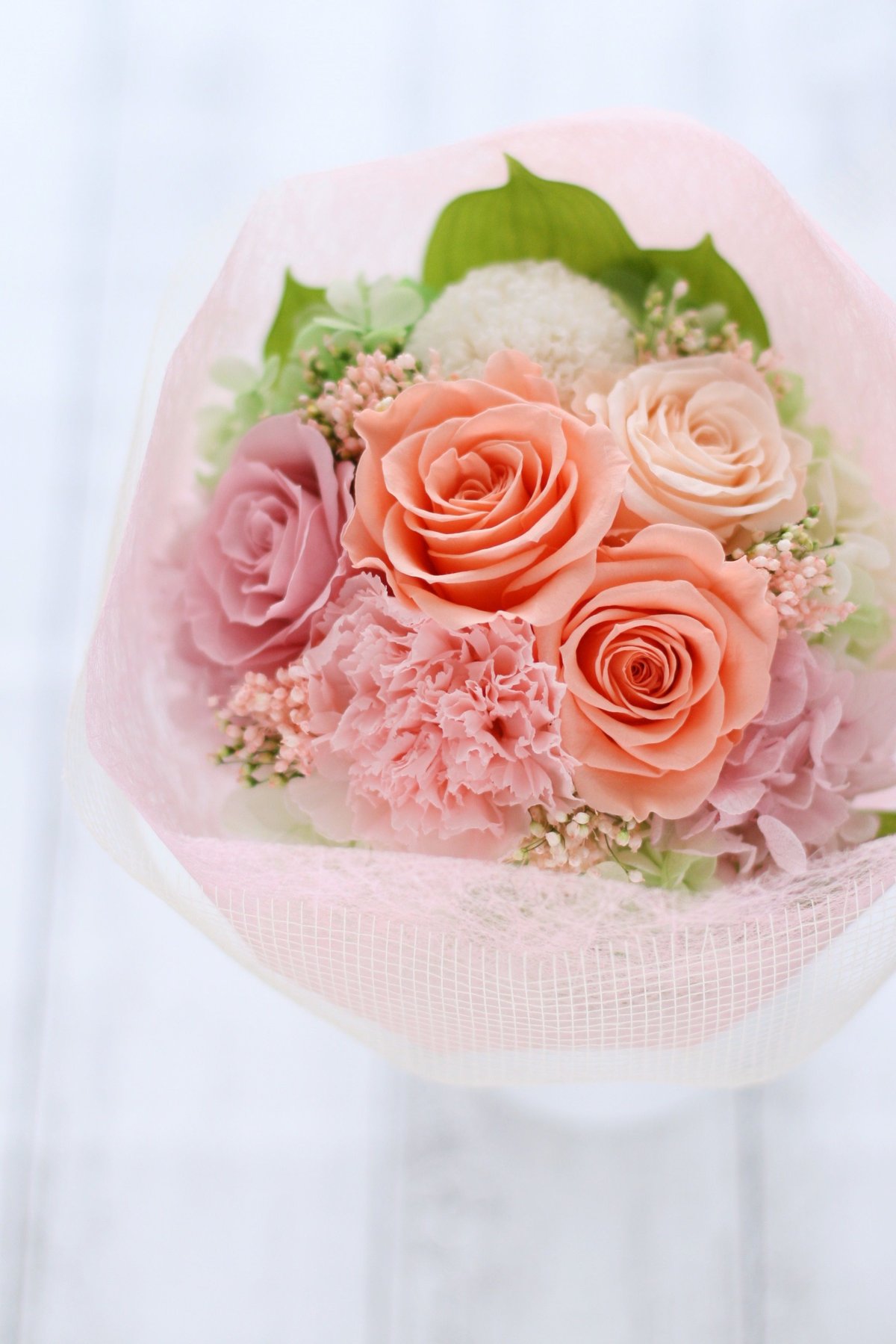 プリザーブドフラワー  オーダーミニブーケ オーダーメイド】プリザーブドフラワー／ミニブーケ（L／オレンジ