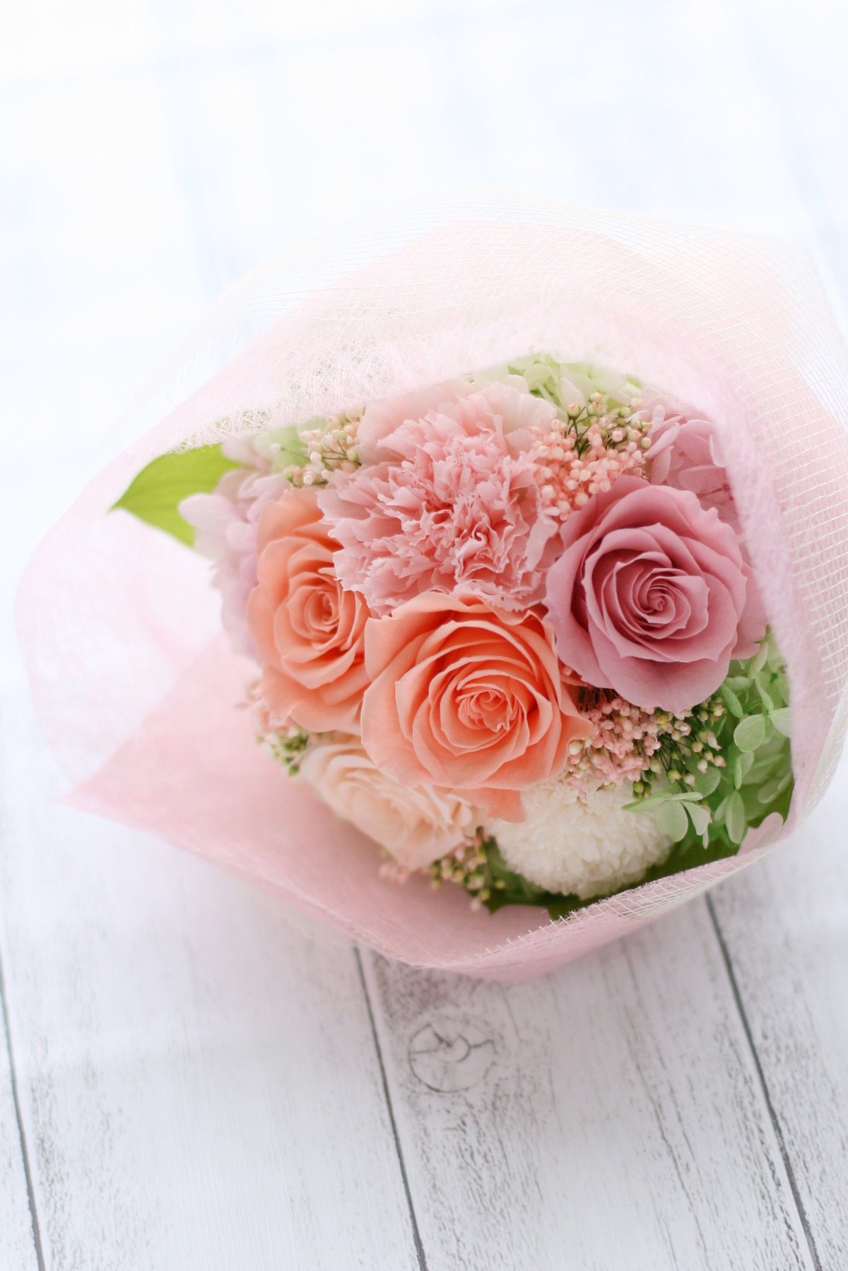 ❀み◯❀ プリザーブドフラワー　ピンク＆レッド　ブーケ　スタンディング プリザーブドフラワー スタンディングブーケ ピンク(M) ギフト