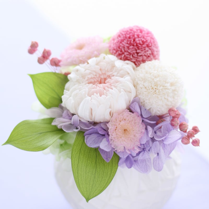 オーダーメイド】プリザーブドフラワー／仏花1個（手まりピンク