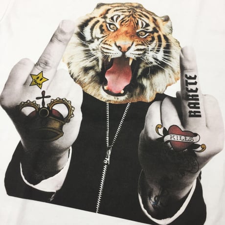 RARETE (ラルテ) トラ ファック ポーズ タトゥー Tシャツ ホワイト 星柄 star