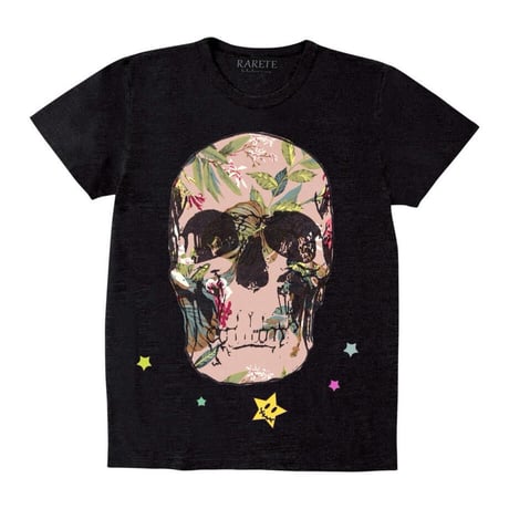 RARETE (ラルテ) 入手困難 ドクロ スカル 花柄 Tシャツ スミクロ 星柄 star