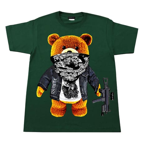 RARETE (ラルテ) テディベア ドクロ Tシャツ フォレストグリーン Tシャツ 星柄 star（Bandana）