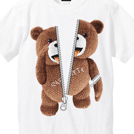 RARETE (ラルテ) あっかんべー (茶色)　 ZIP ファスナー ホワイト Tシャツ