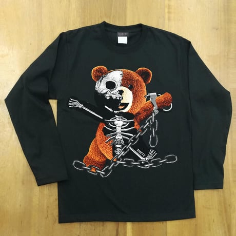 RARETE (ラルテ) テディベア ガイコツ 鎖 ブラック 長袖Tシャツ