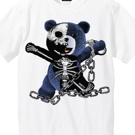 RARETE (ラルテ) テディベア ガイコツ 鎖 （紺色） Tシャツ ホワイト