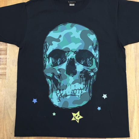 RARETE (ラルテ) ドクロ スカル 迷彩 ブルー Tシャツ ブラック 星柄 star