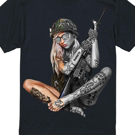 RARETE (ラルテ) Girl 迷彩 ハーフ Tシャツ ブラック