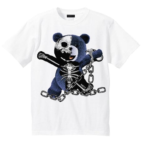 RARETE (ラルテ) テディベア ガイコツ 鎖 （紺色） Tシャツ ホワイト