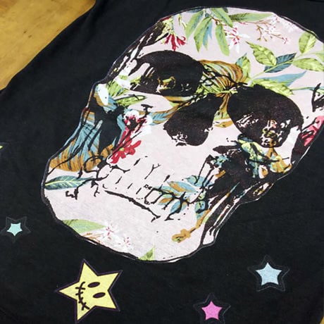 RARETE (ラルテ) 入手困難 ドクロ スカル 花柄 Tシャツ スミクロ 星柄 star