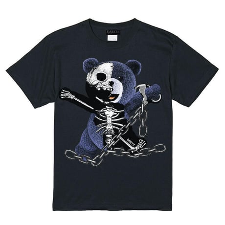 RARETE (ラルテ) テディベア ガイコツ 鎖 （紺色） Tシャツ ブラック